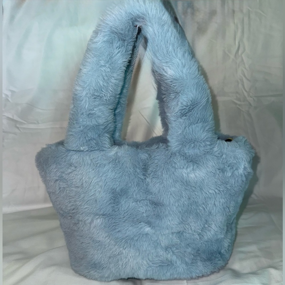 Blue Faux Fur Tote Bag